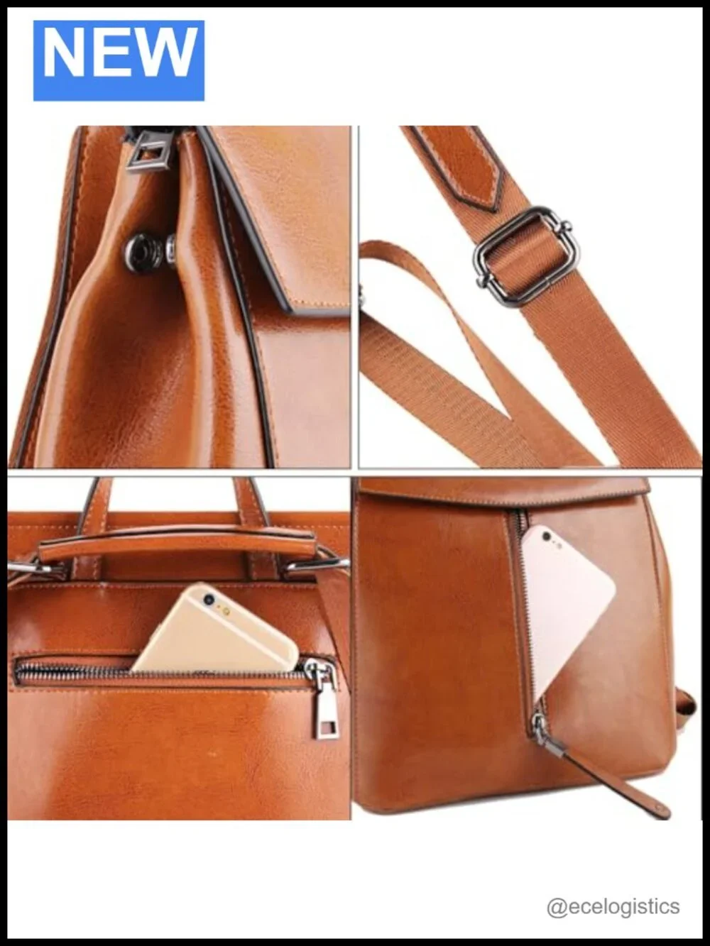Genuine Leather Convertible Backpack Handbag Purse, 3-in-1 Carry Styles